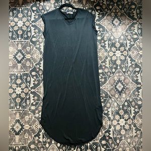 Cap sleeve black midi dress